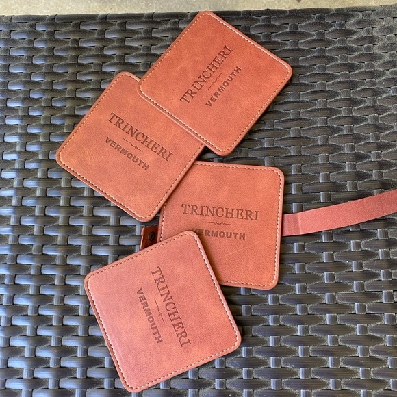 Other - Trinchero Vermouth Estates 4pc Leather Engraved Coasters - Brown